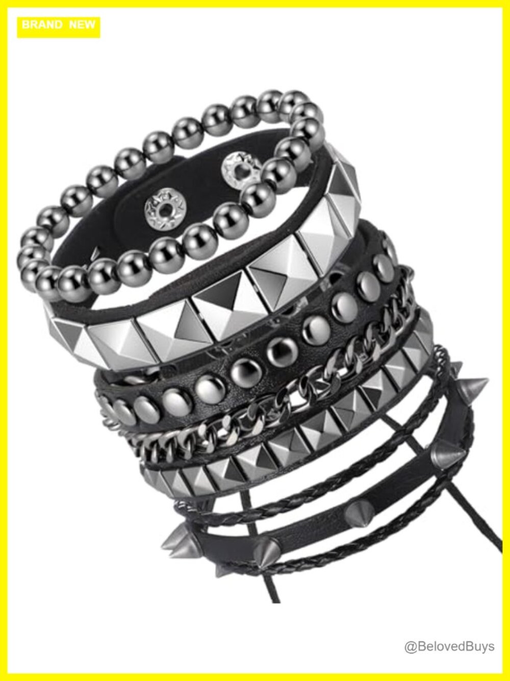 Spiky Cuff Bracelets Set PU Leather Metal Studs Punk Grunge Wristbands
